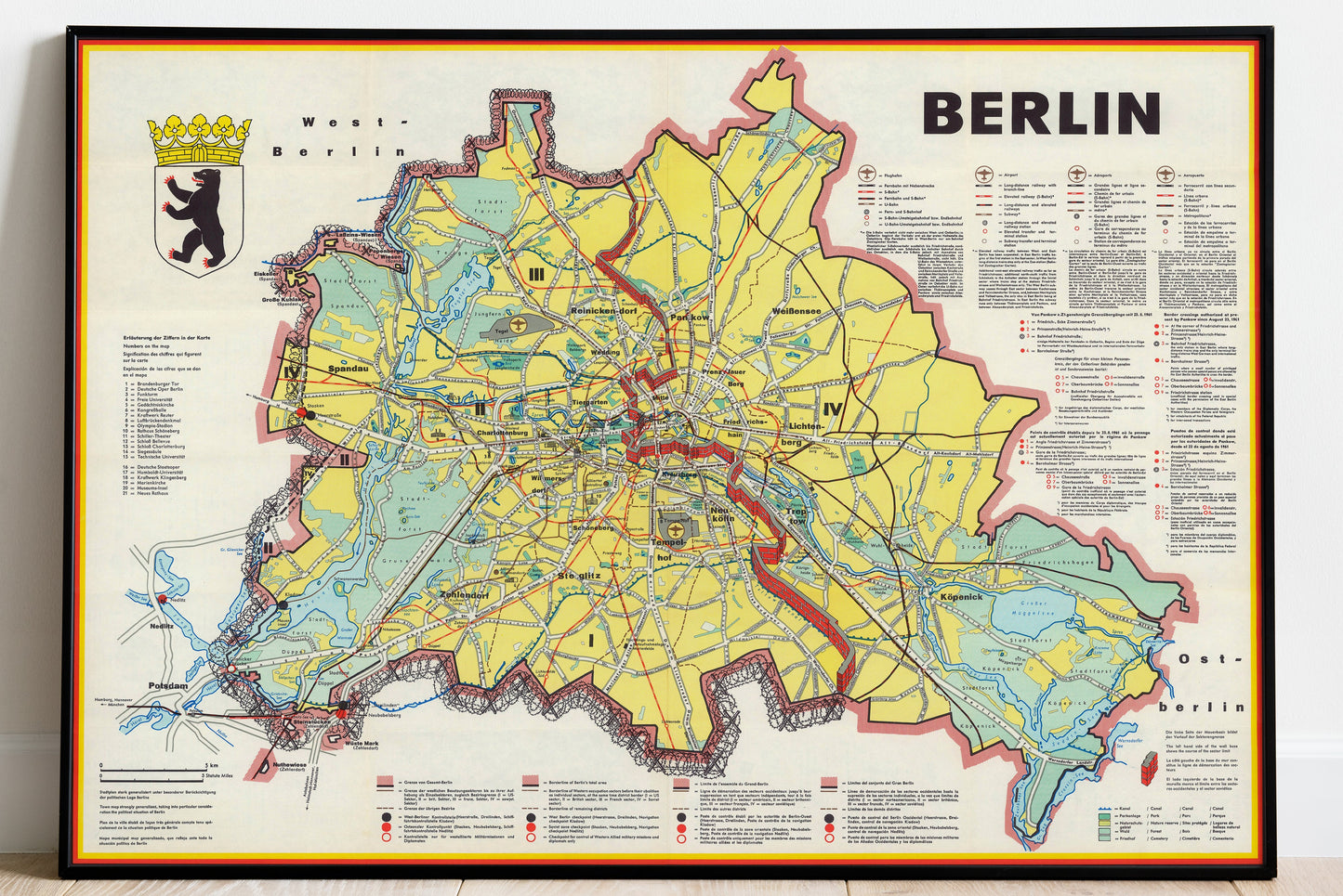 1962 Berlin Wall map poster showing divided East and West Berlin
