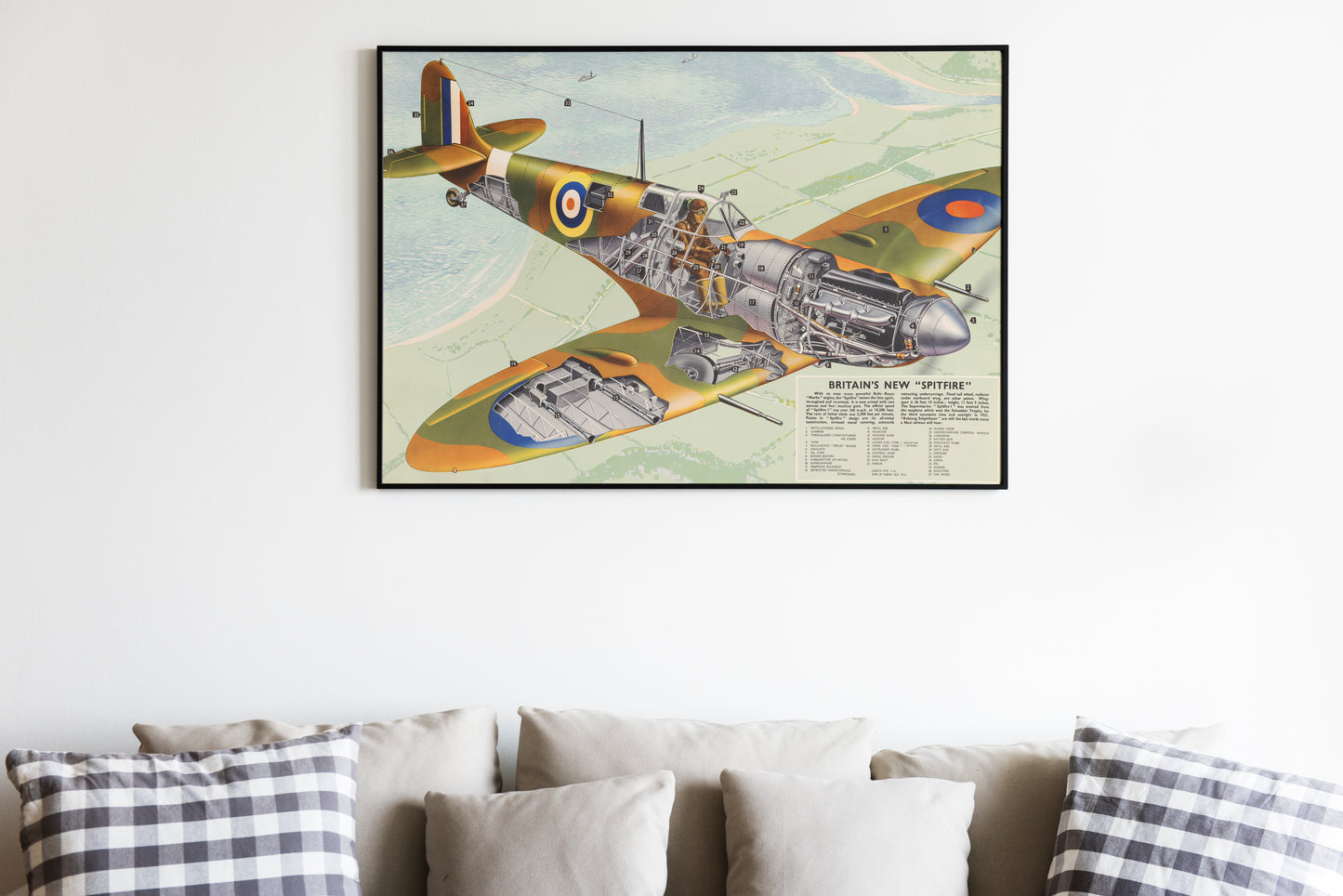 Vintage WW2 Spitfire Aircraft Cutaway Poster – Classic Aviation Wall Art Print
