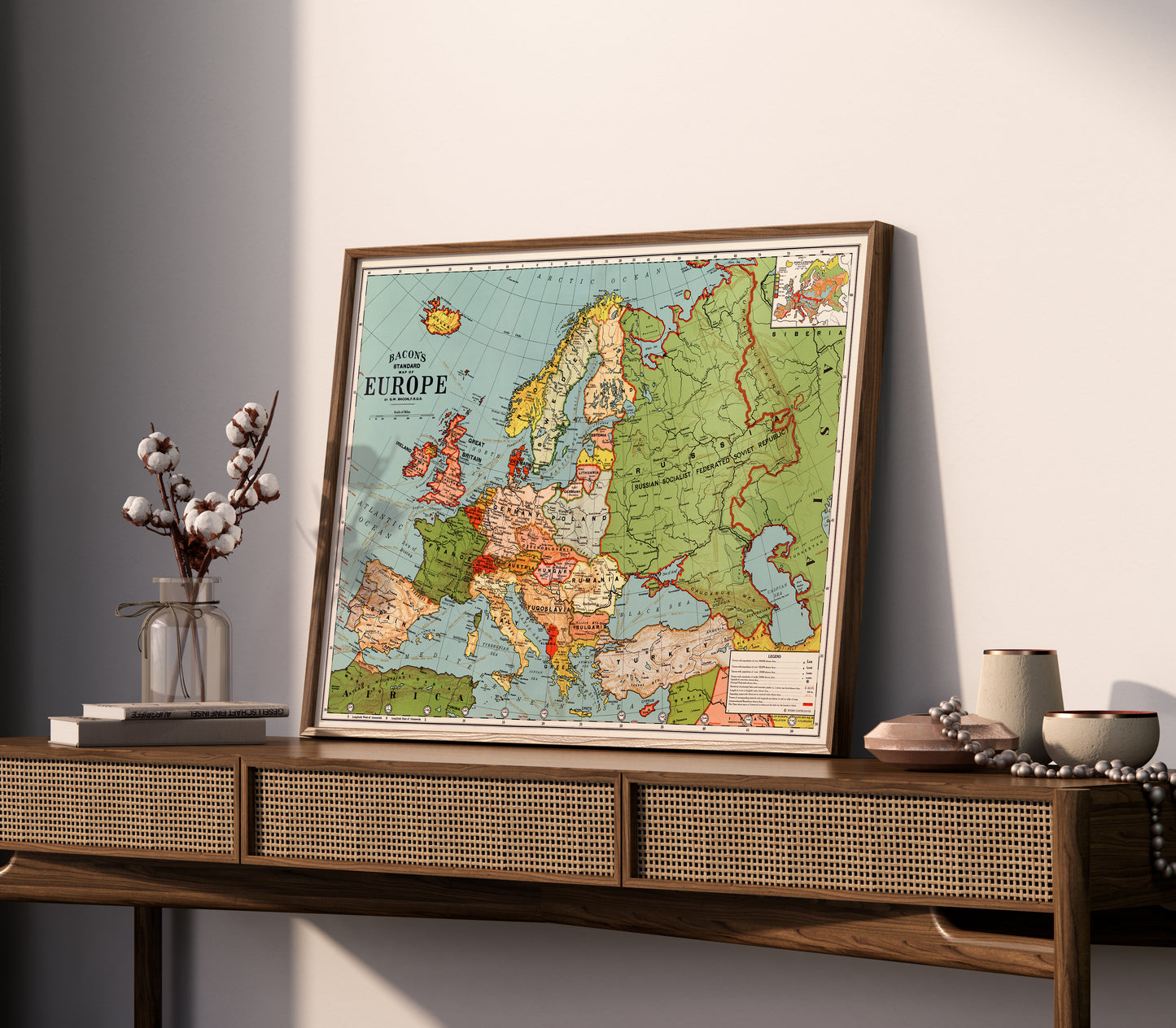Bacon's Standard Map of Europe poster in vintage atlas print style