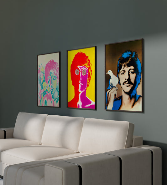 Beatles member portrait set with vivid psychedelic colors for living room wall art