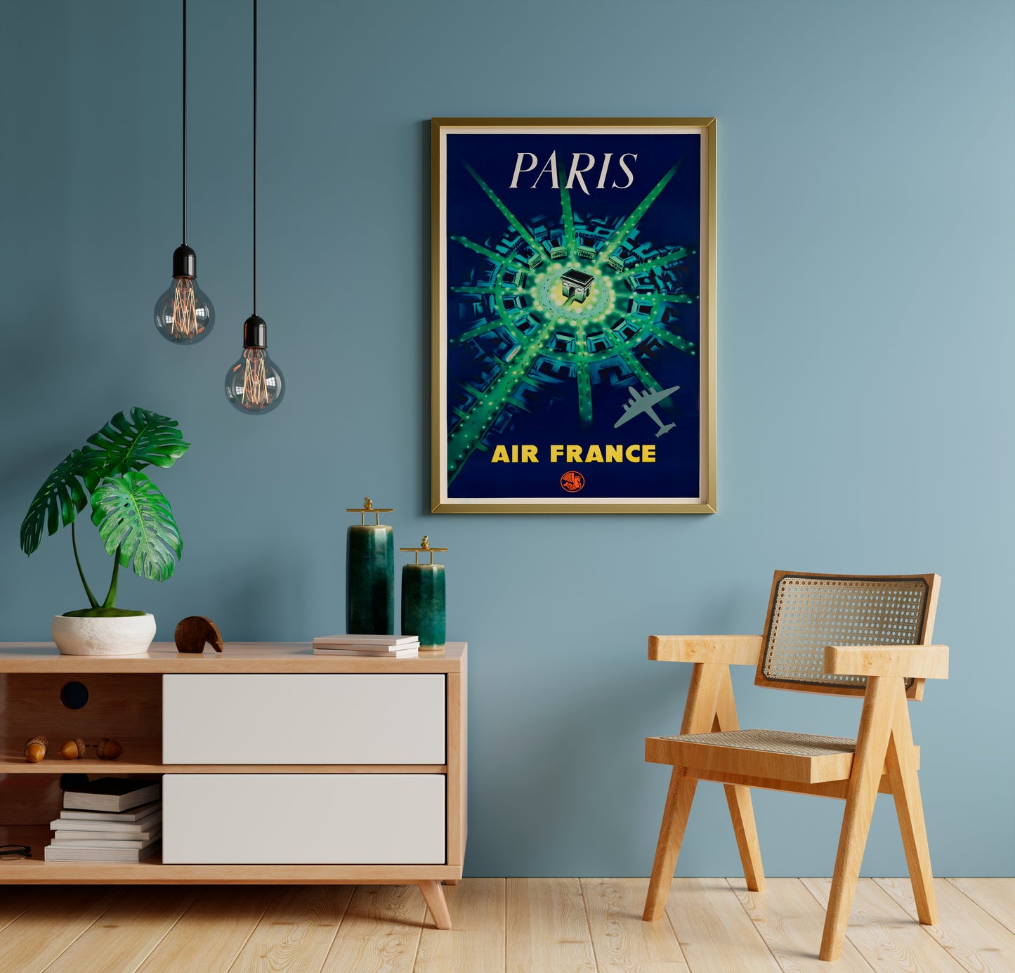 Villemot Air France Paris Poster | Vintage Travel Art | Living Room Decor