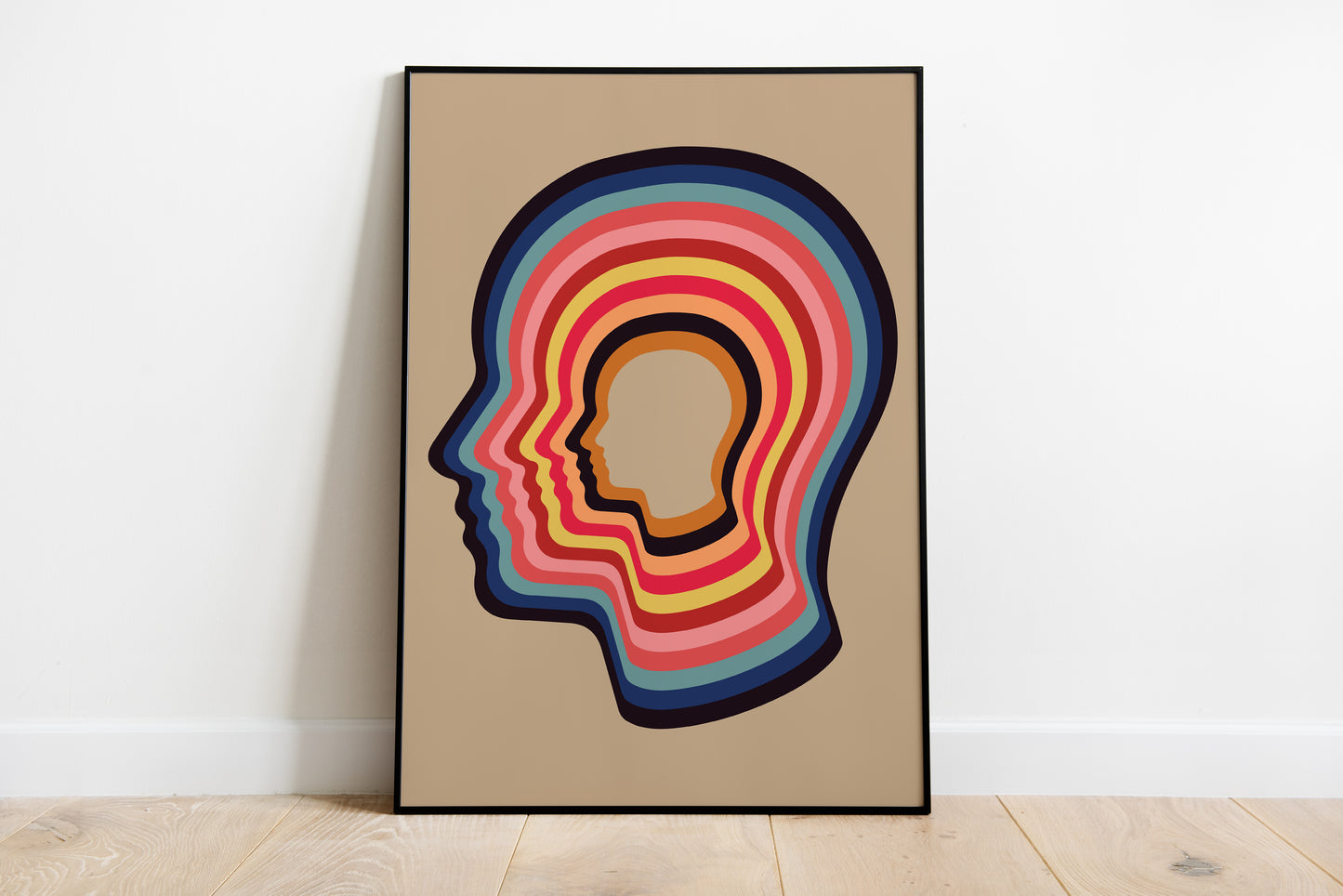 Tame Impala poster with layered psychedelic profile silhouettes for music room wall art