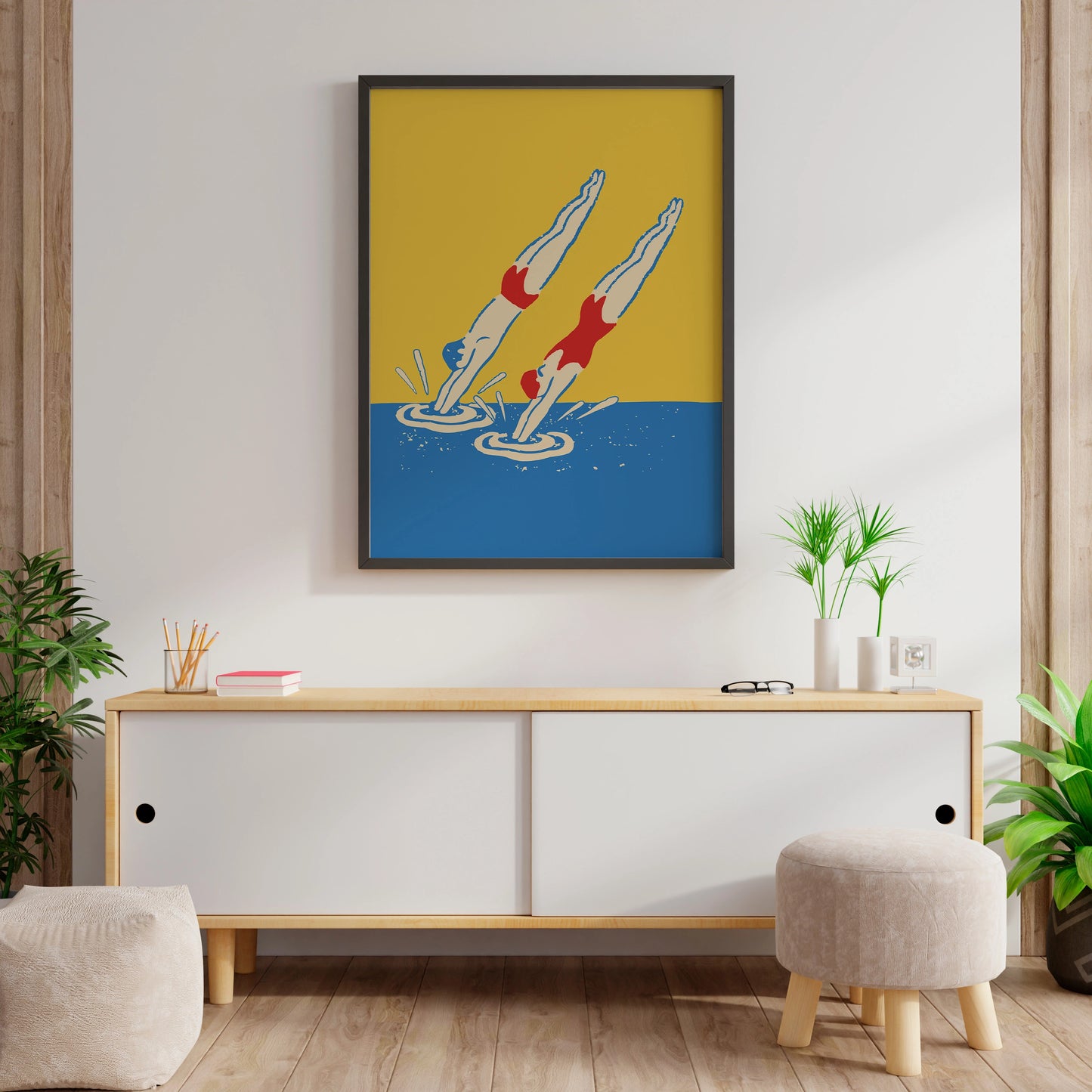 Retro Diving Poster | Vintage Swimming Wall Art | Bathroom Decor