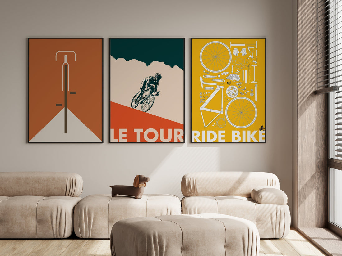 Cycling Wall Art vintage Tour de France poster styled in a modern home office