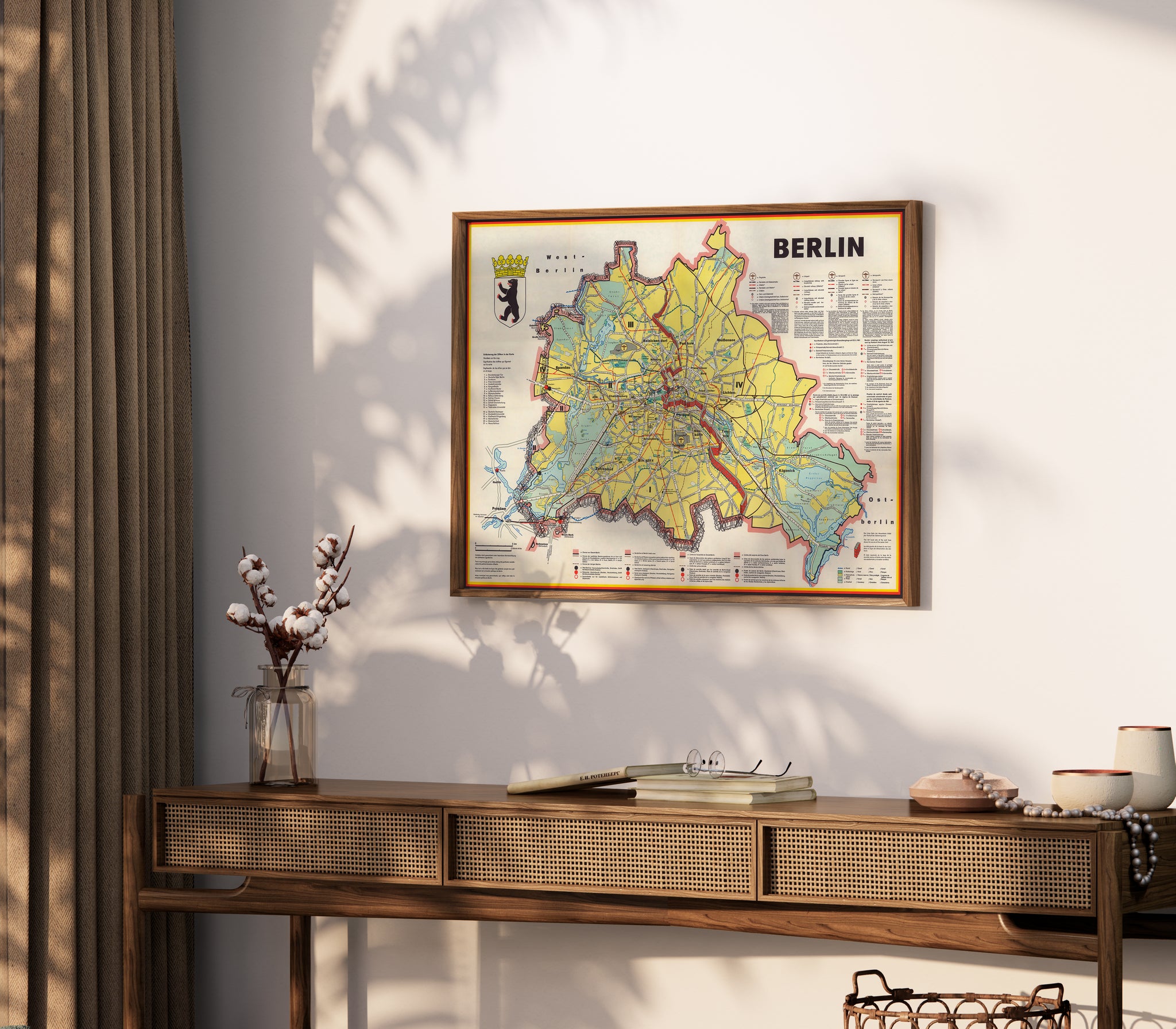 1962 Berlin Wall map poster for East West Berlin city map decor