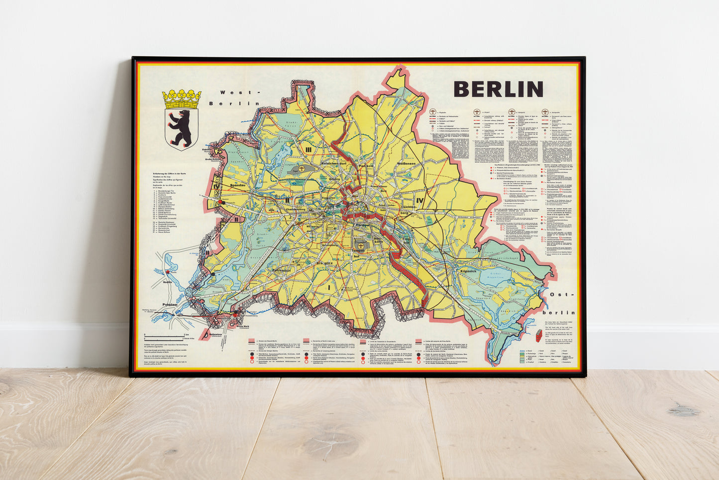 1962 Berlin Wall map poster showing divided East and West Berlin
