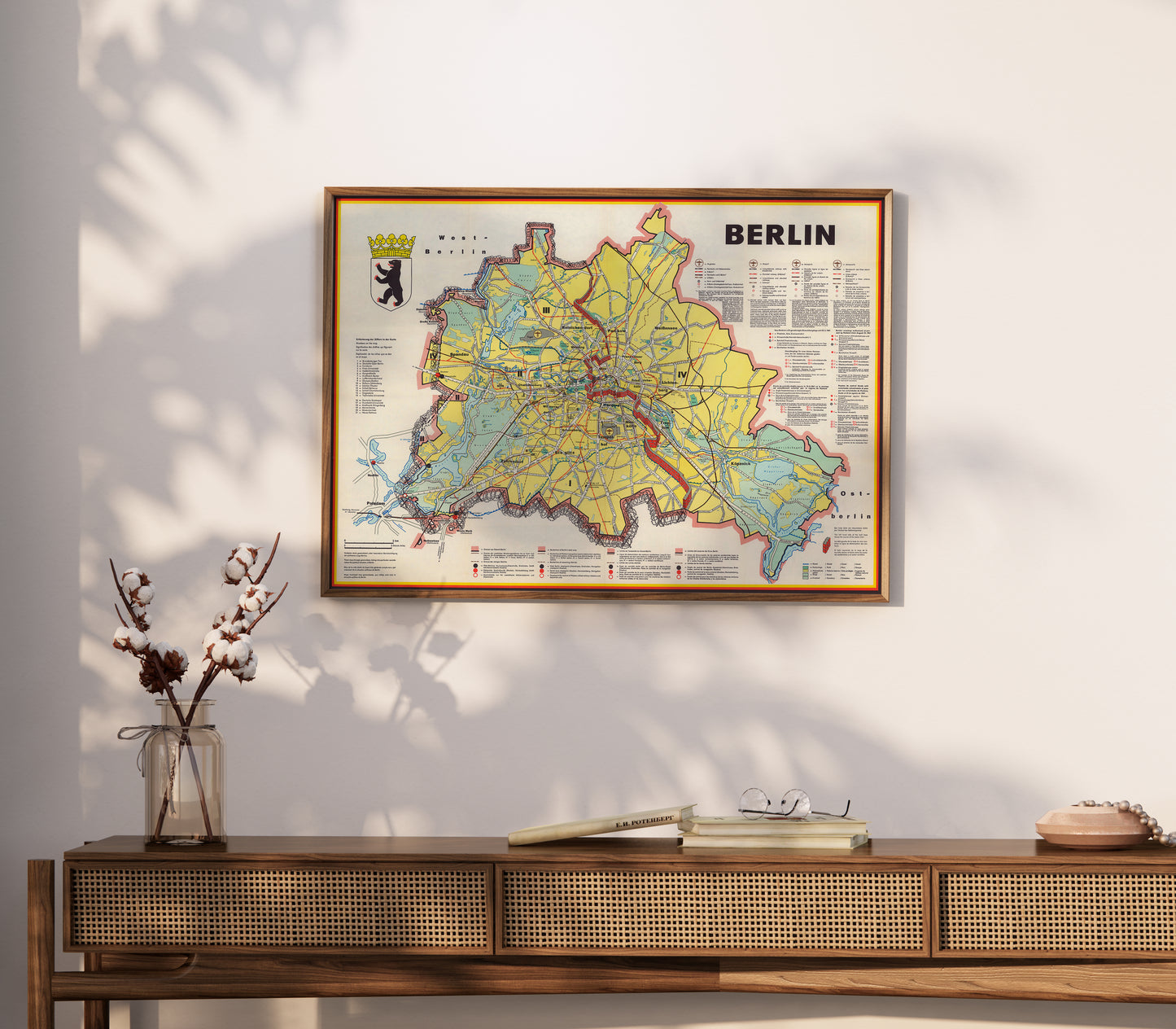 1962 Berlin Wall map poster styled as retro historical wall art