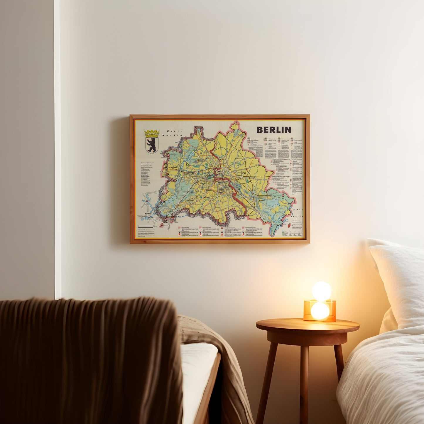 1962 Berlin Wall map poster in vintage cartography wall art style