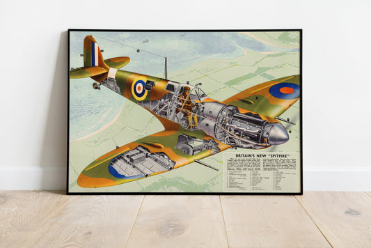 Vintage WW2 Spitfire Aircraft Cutaway Poster – Classic Aviation Wall Art Print