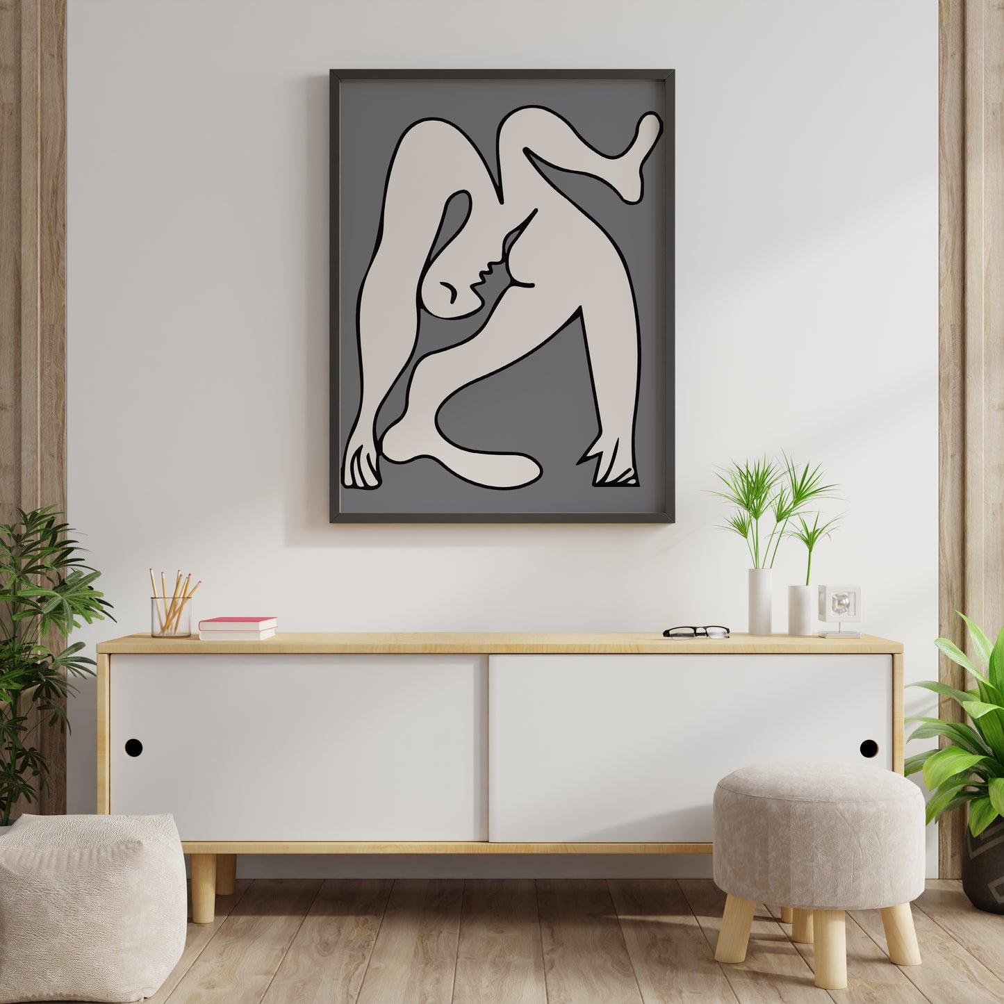 Cubist Acrobat Figure Wall Art – Modern Abstract Line Art Print (Picasso-Inspired)