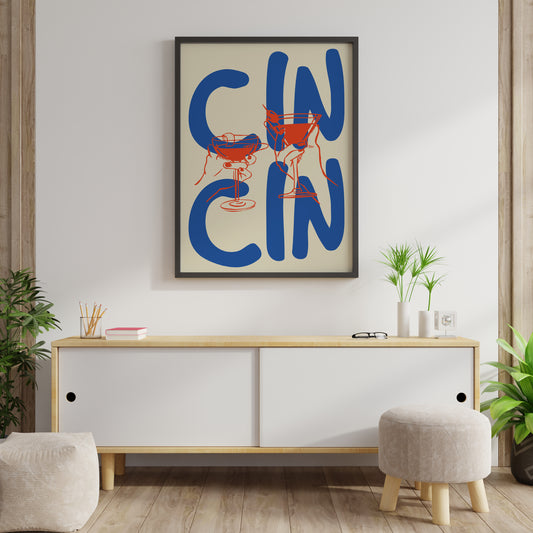 Cin Cin Cocktail Poster – Modern Wine & Aperitivo Wall Art Print