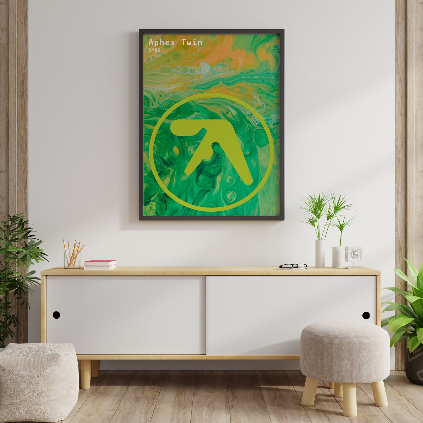Abstract Electronic Music Poster Print – Green Minimalist Symbol Wall Art for Modern Interiors