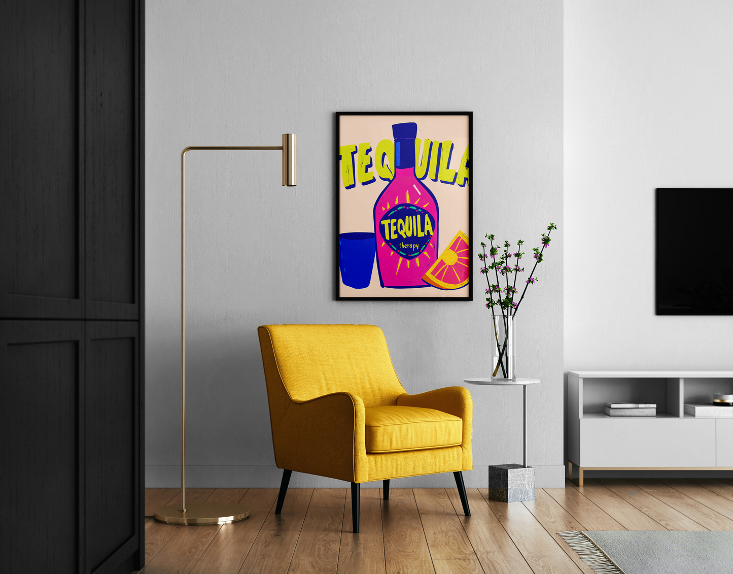 Colorful Tequila Bottle Poster Retro Cocktail Bar Wall Art