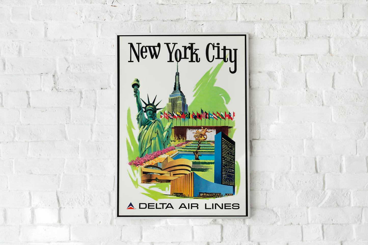 New York City Vintage Airline Travel Poster – Mid Century Aviation Wall Art Print