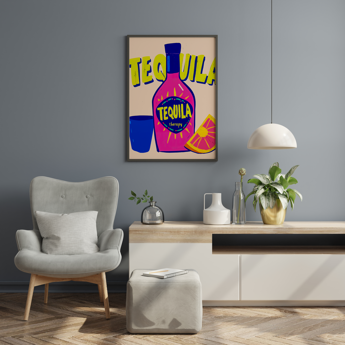 Colorful Tequila Bottle Poster Retro Cocktail Bar Wall Art