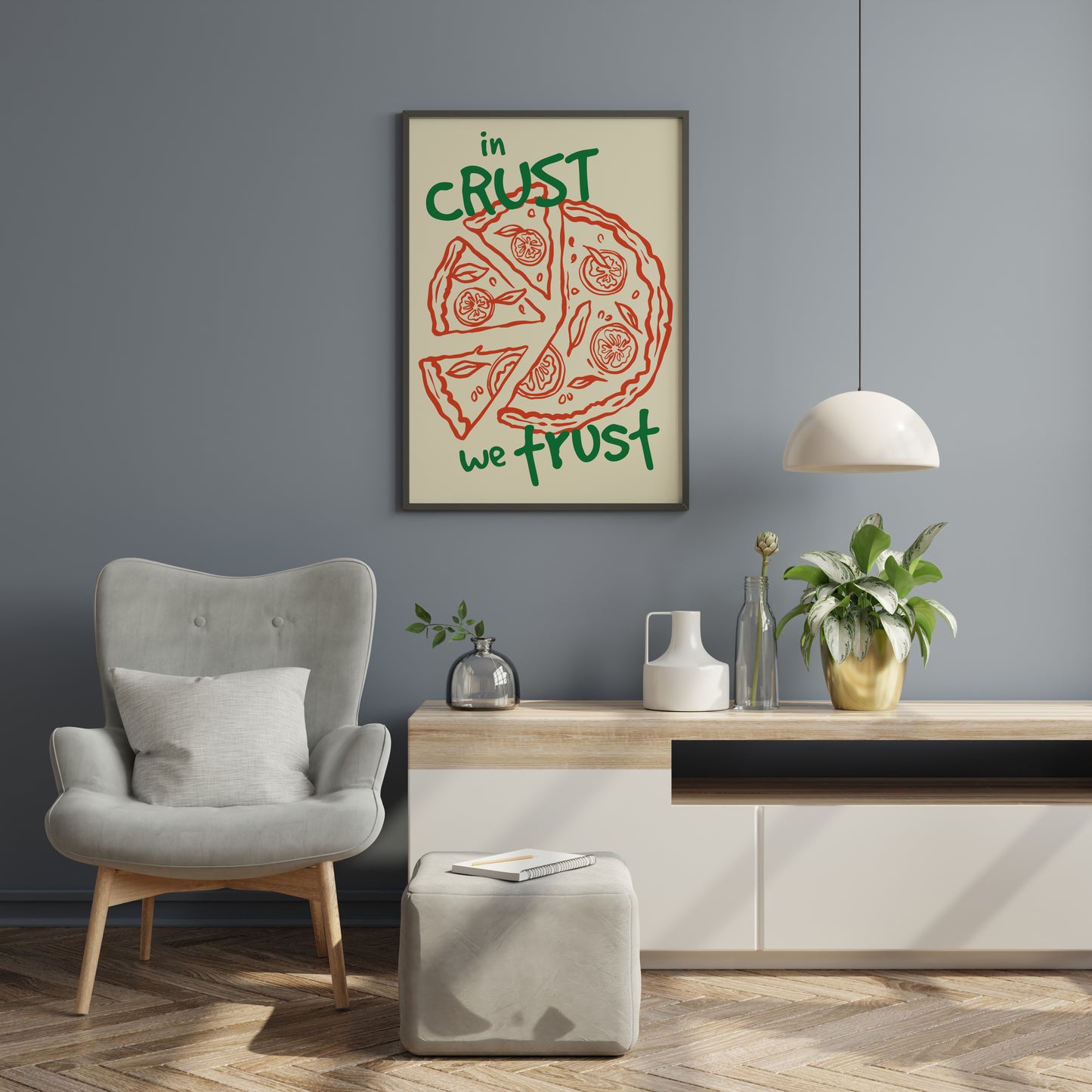 In Crust We Trust Pizza Poster – Food Quote Wall Art Print