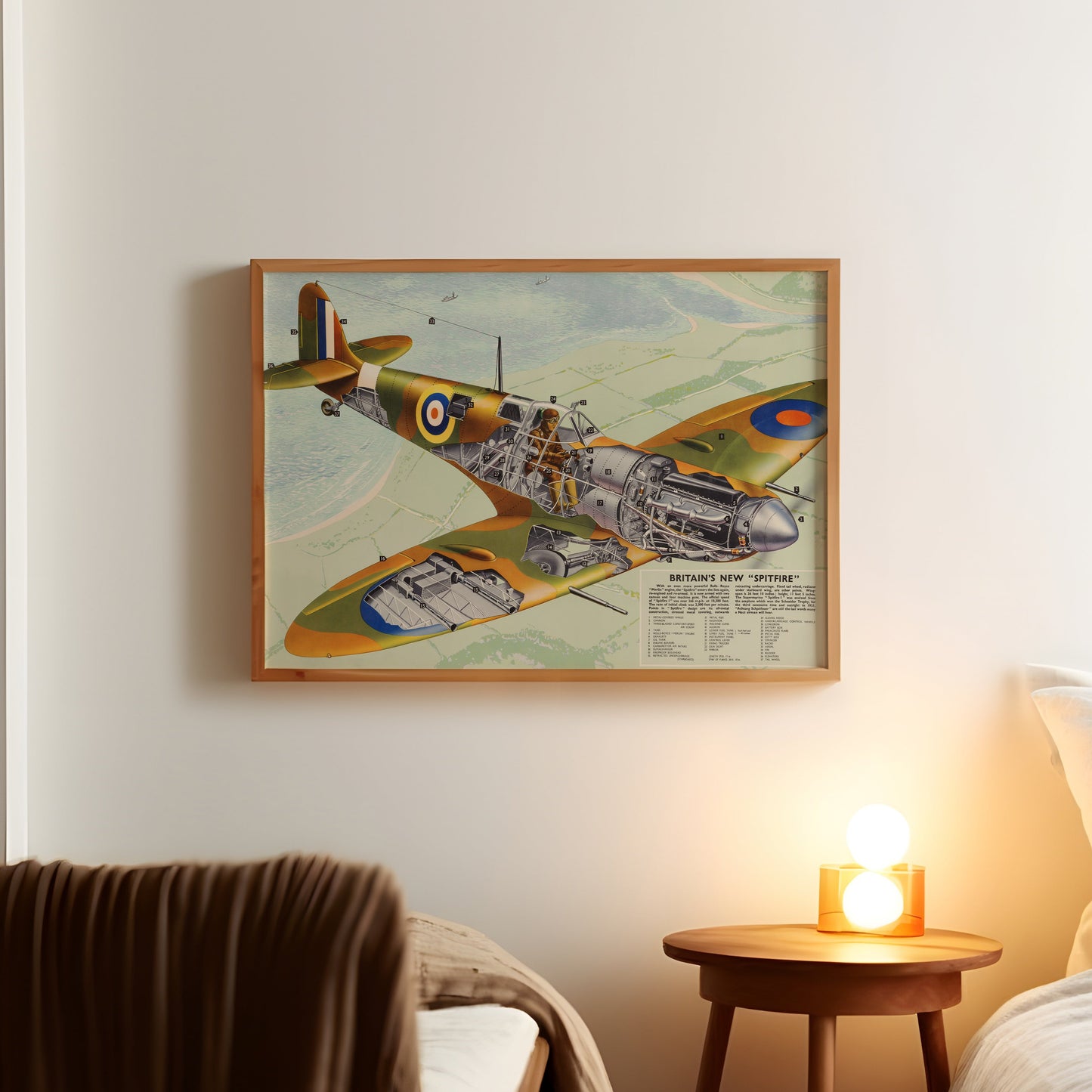 Vintage WW2 Spitfire Aircraft Cutaway Poster – Classic Aviation Wall Art Print