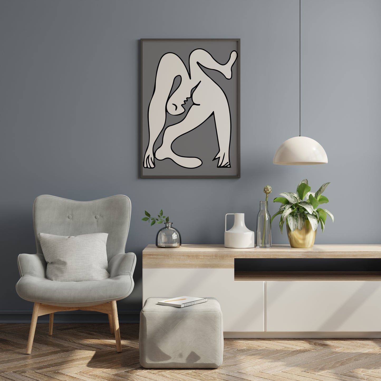 Cubist Acrobat Figure Wall Art – Modern Abstract Line Art Print (Picasso-Inspired)