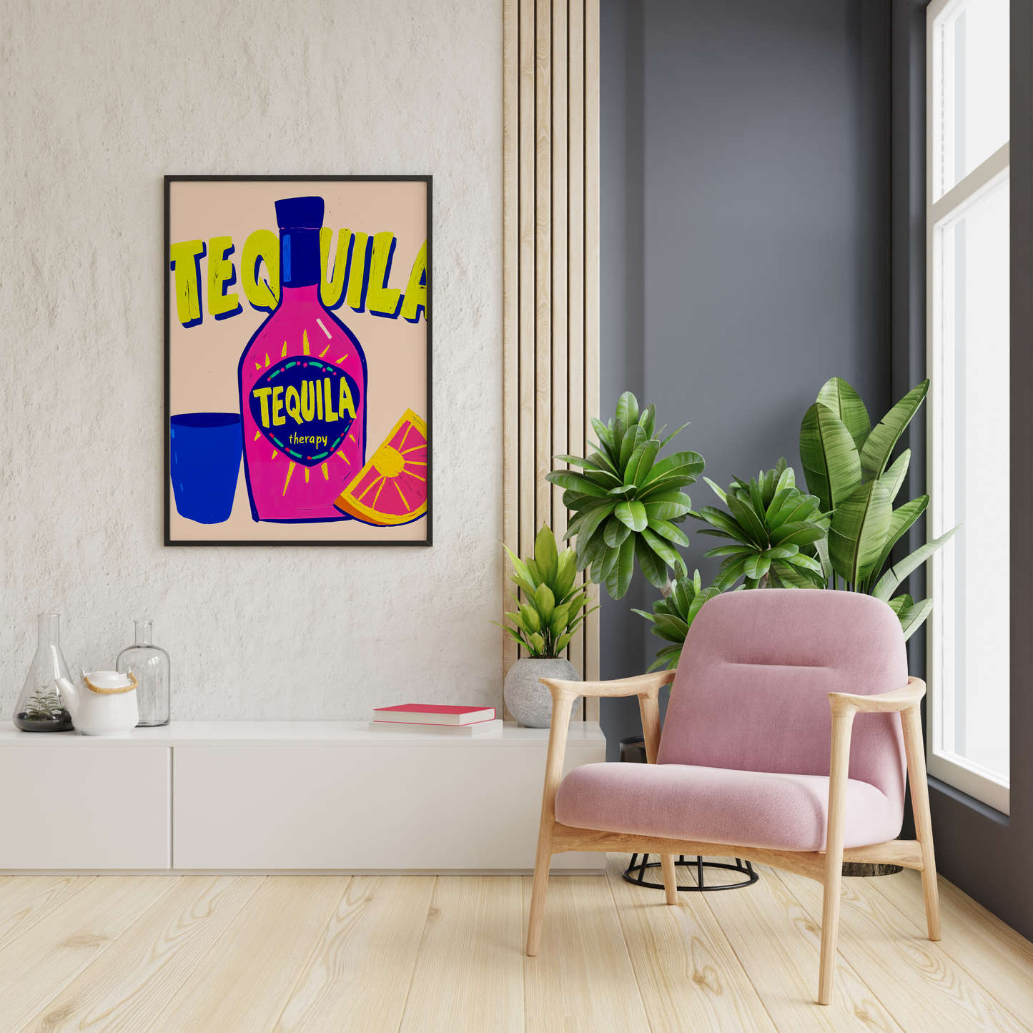 Colorful Tequila Bottle Poster Retro Cocktail Bar Wall Art