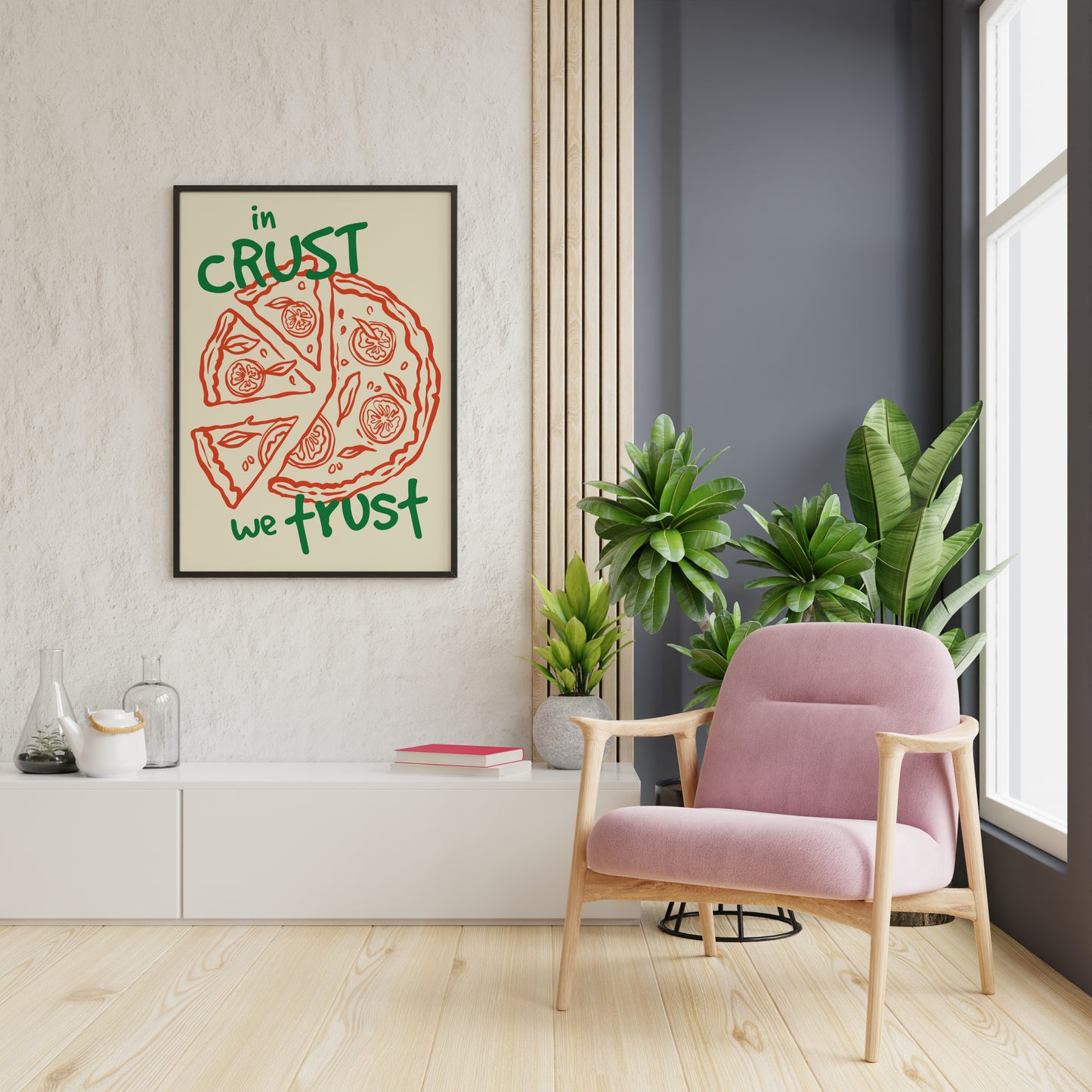In Crust We Trust Pizza Poster – Food Quote Wall Art Print