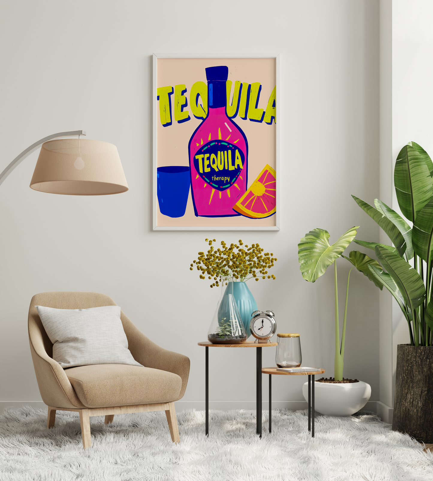 Colorful Tequila Bottle Poster Retro Cocktail Bar Wall Art