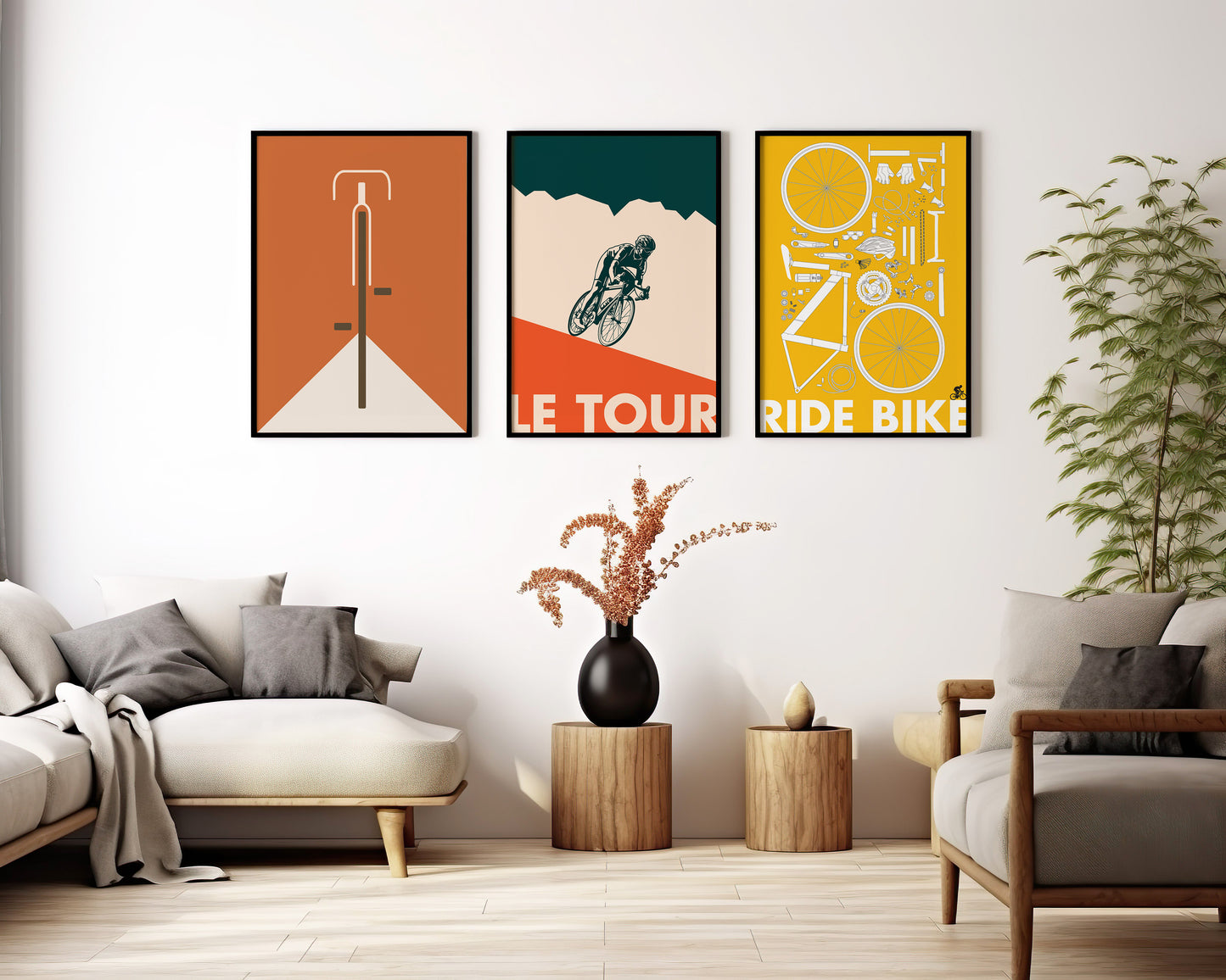 Minimalist Cycling Poster Set Retro Bike Wall Art Prints