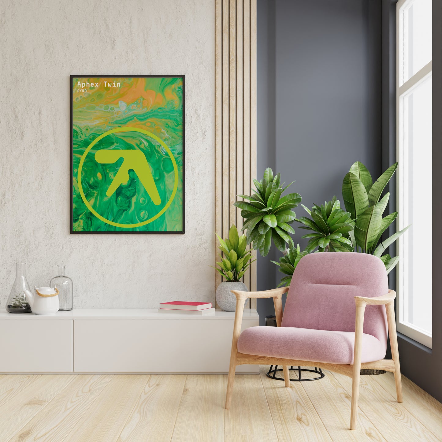 Abstract Electronic Music Poster Print – Green Minimalist Symbol Wall Art for Modern Interiors