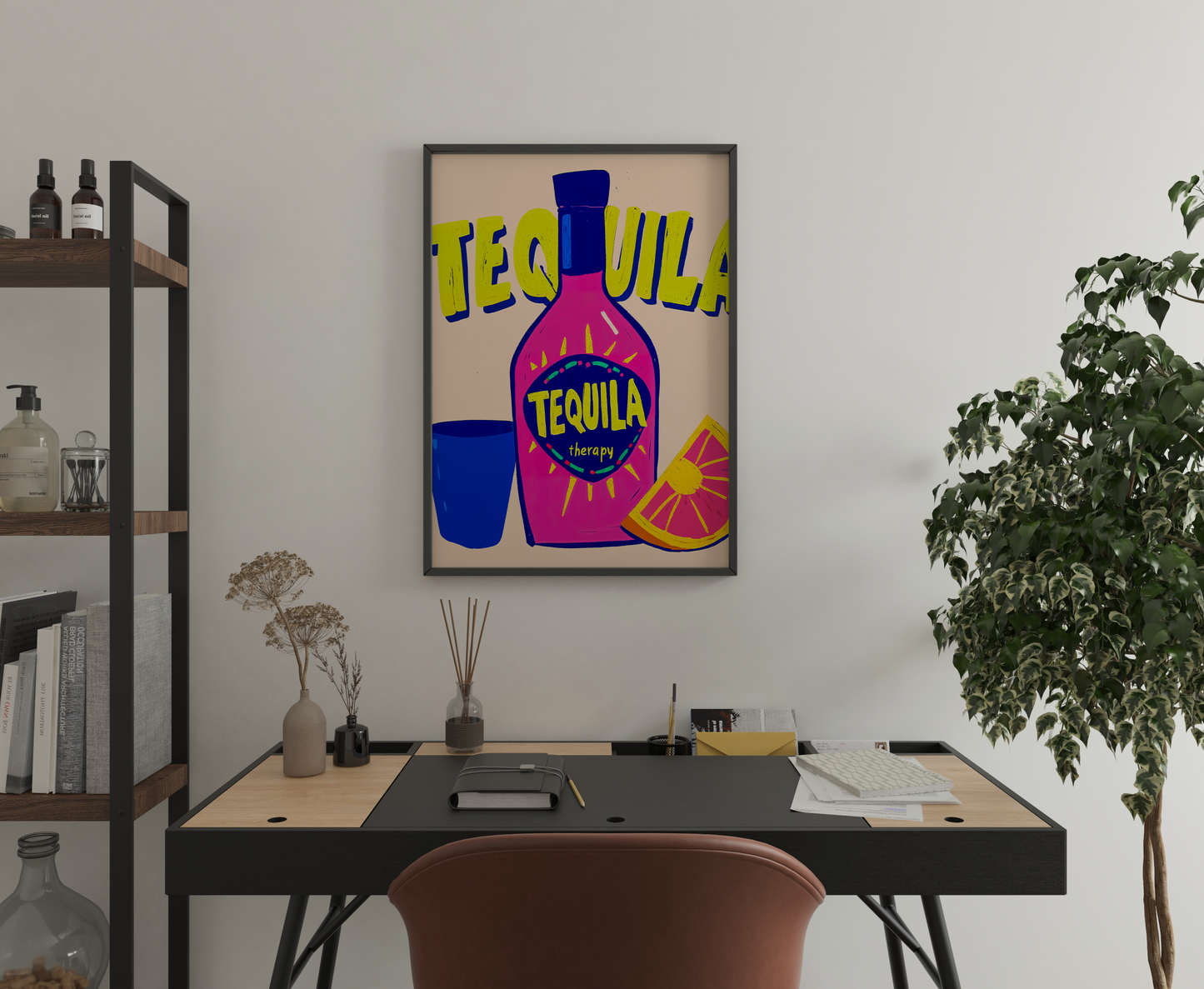 Colorful Tequila Bottle Poster Retro Cocktail Bar Wall Art