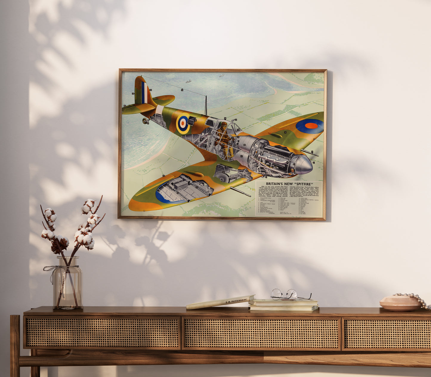Vintage WW2 Spitfire Aircraft Cutaway Poster – Classic Aviation Wall Art Print