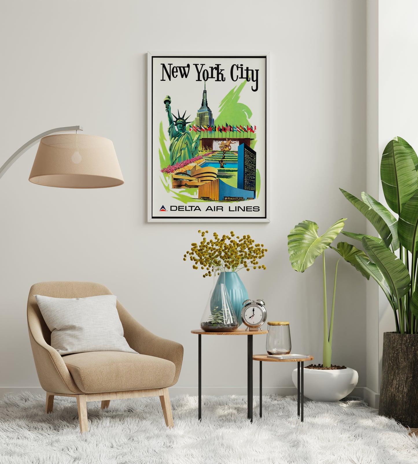 New York City Vintage Airline Travel Poster – Mid Century Aviation Wall Art Print