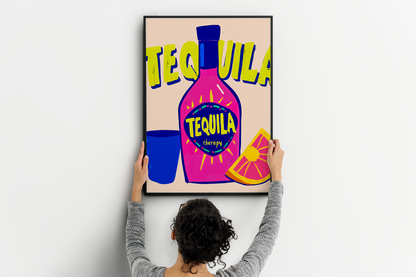 Colorful Tequila Bottle Poster Retro Cocktail Bar Wall Art