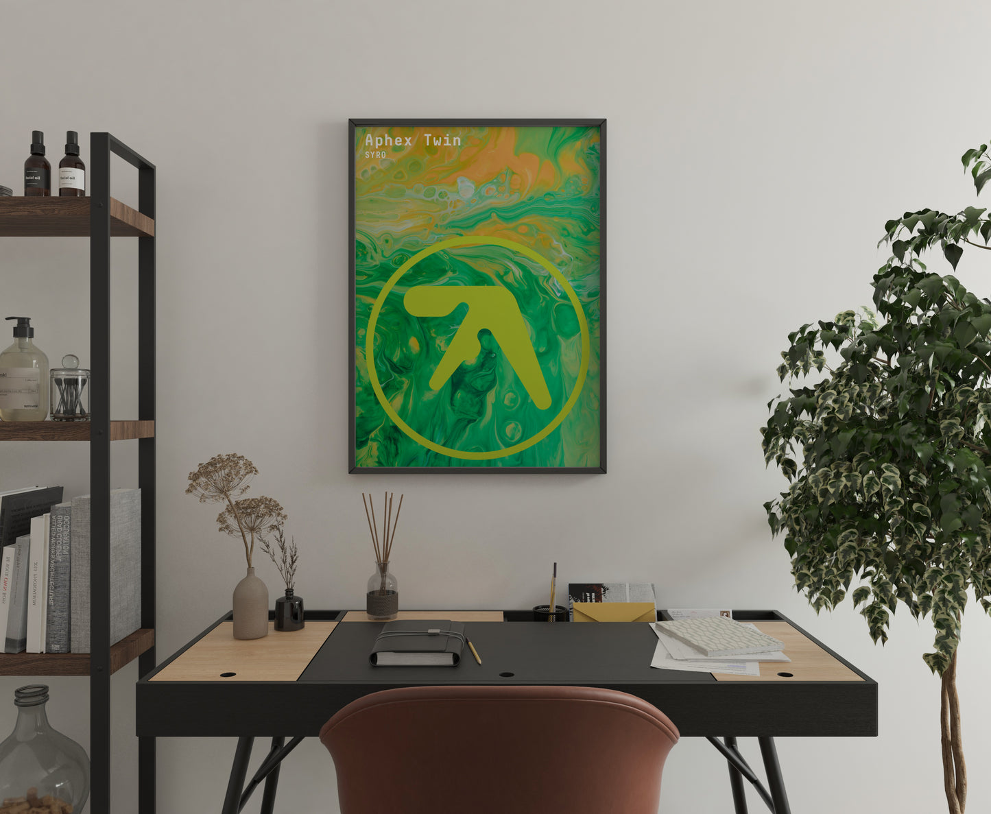 Abstract Electronic Music Poster Print – Green Minimalist Symbol Wall Art for Modern Interiors
