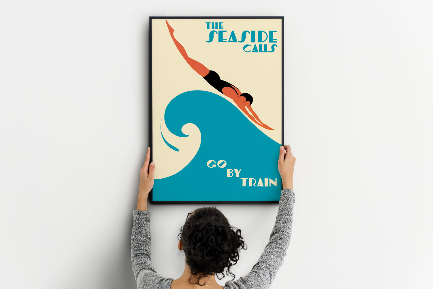 Vintage Seaside Travel Poster – Art Deco Train Advertising Wall Art Print