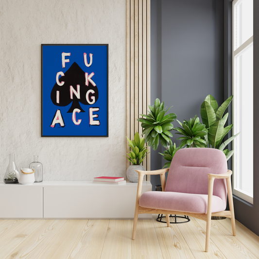 Poker room wall art with black spade and bold lettering