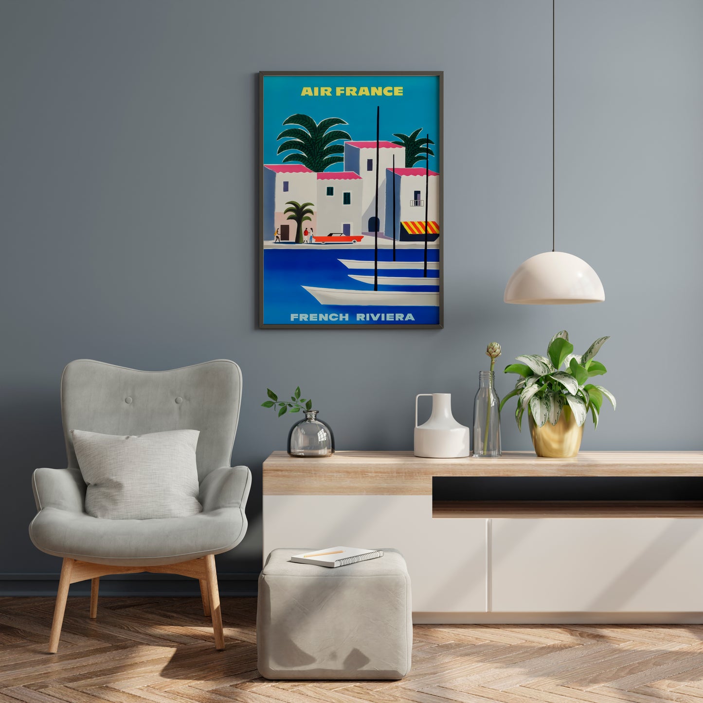 Air France French Riviera Poster | Vintage Travel Wall Art | Living Room Decor
