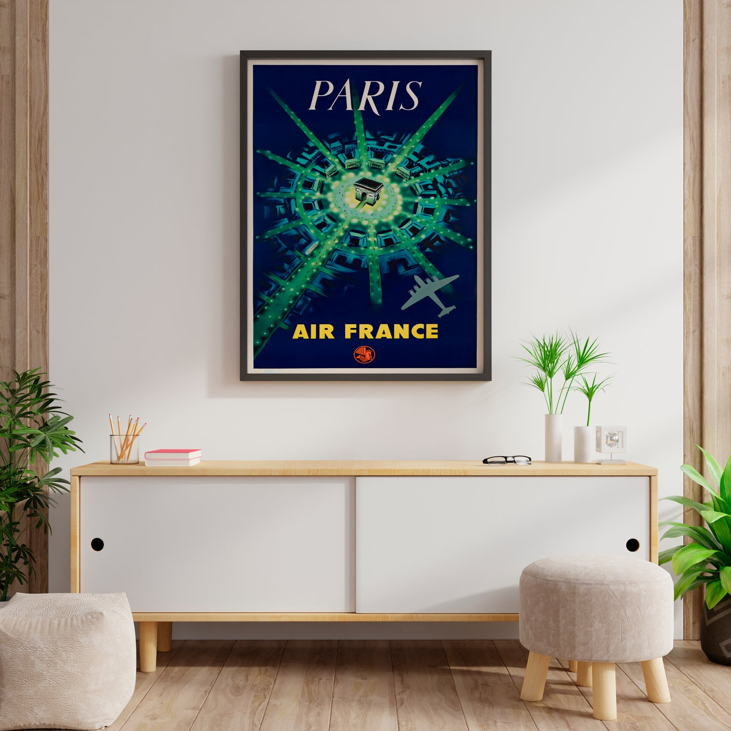 Villemot Air France Paris Poster | Vintage Travel Art | Living Room Decor