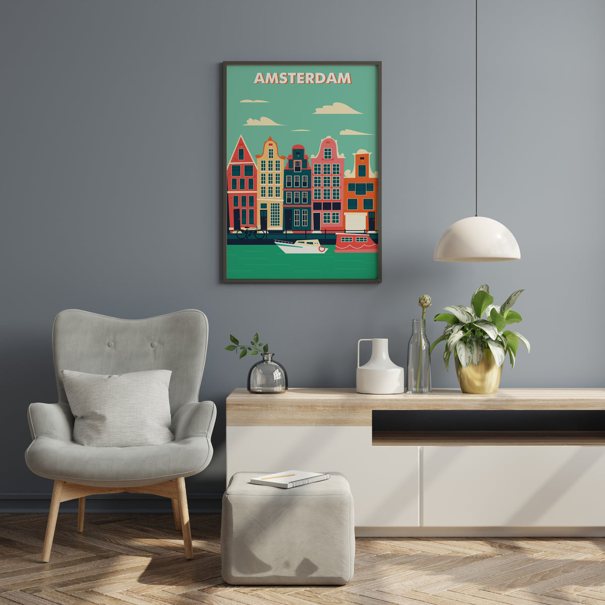 colorful amsterdam canal houses poster