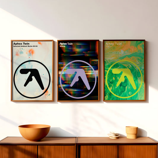 Aphex Twin album cover poster set with three electronic music prints for living room wall art