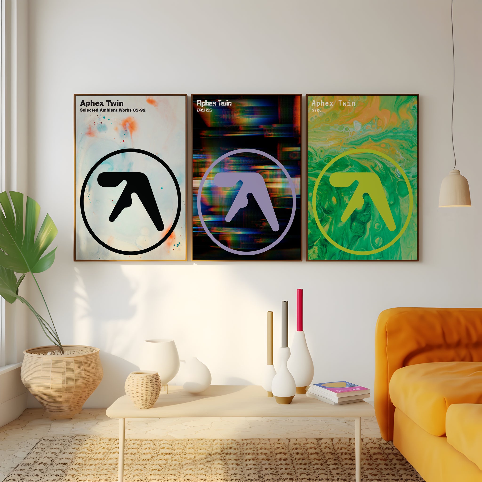 Aphex Twin album cover poster set with ambient and glitch artwork for home office wall art