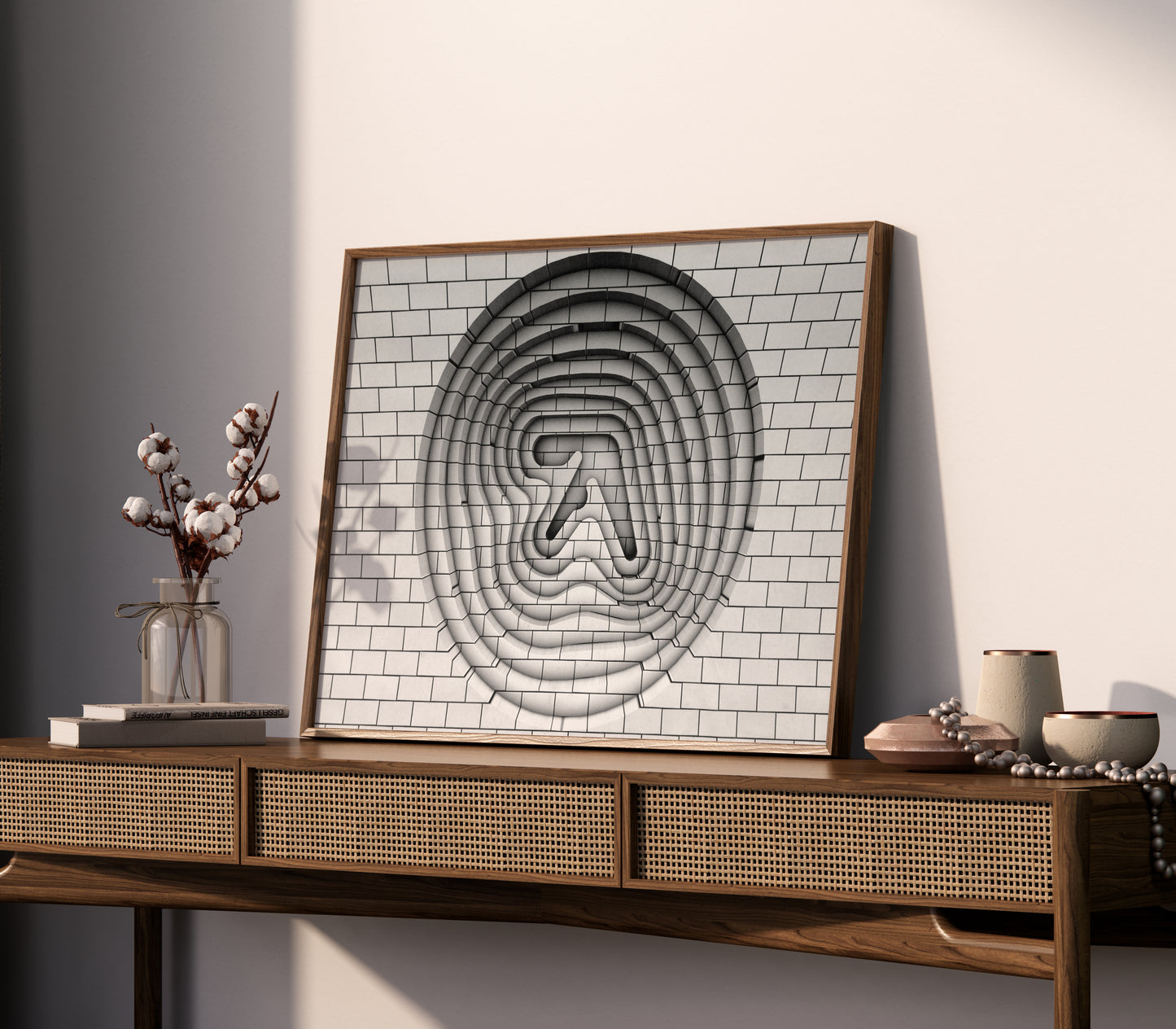 Aphex Twin Collapse EP wall art with layered geometric logo design for a living room