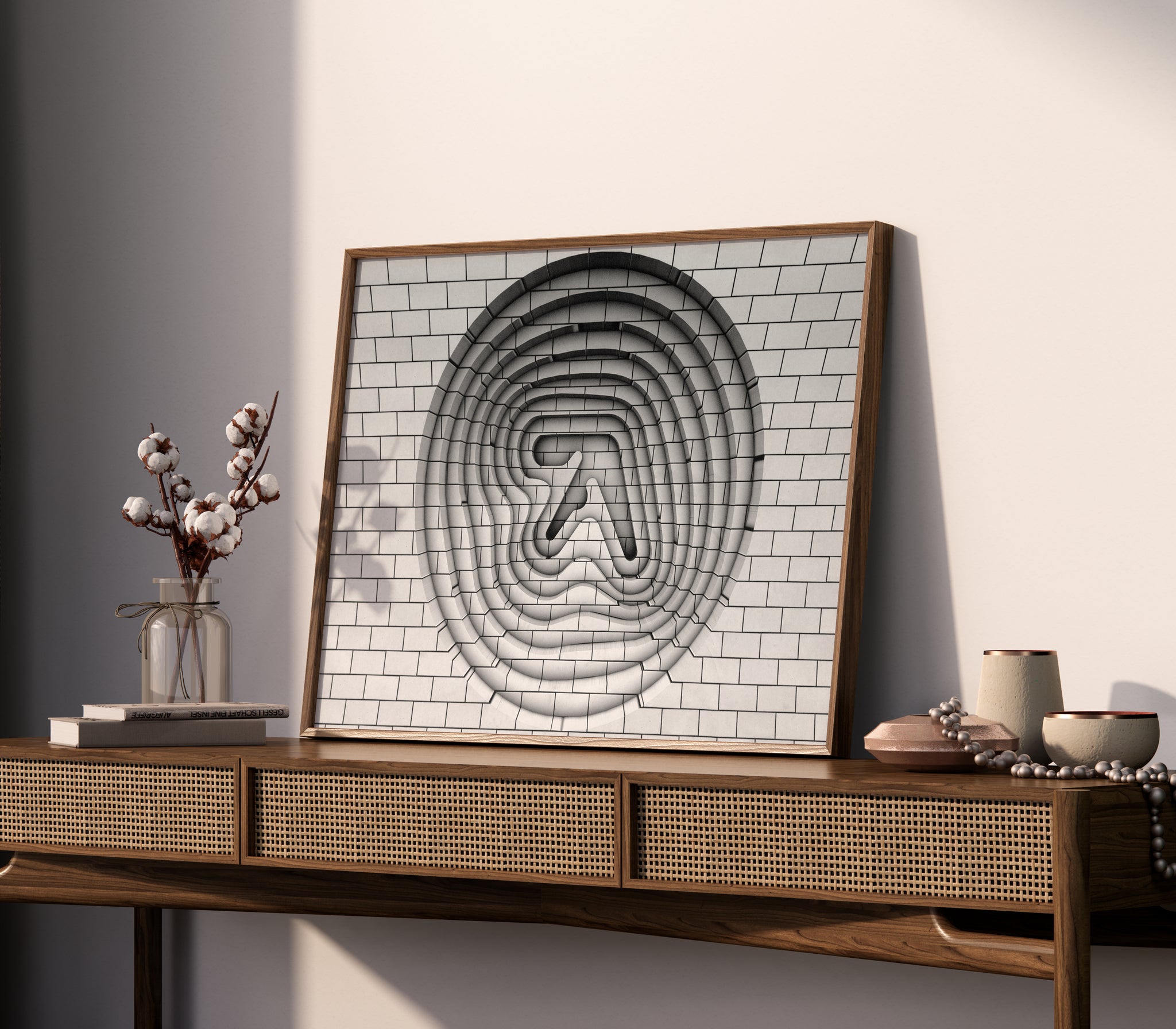 Aphex Twin Collapse EP wall art with layered geometric logo design for a living room