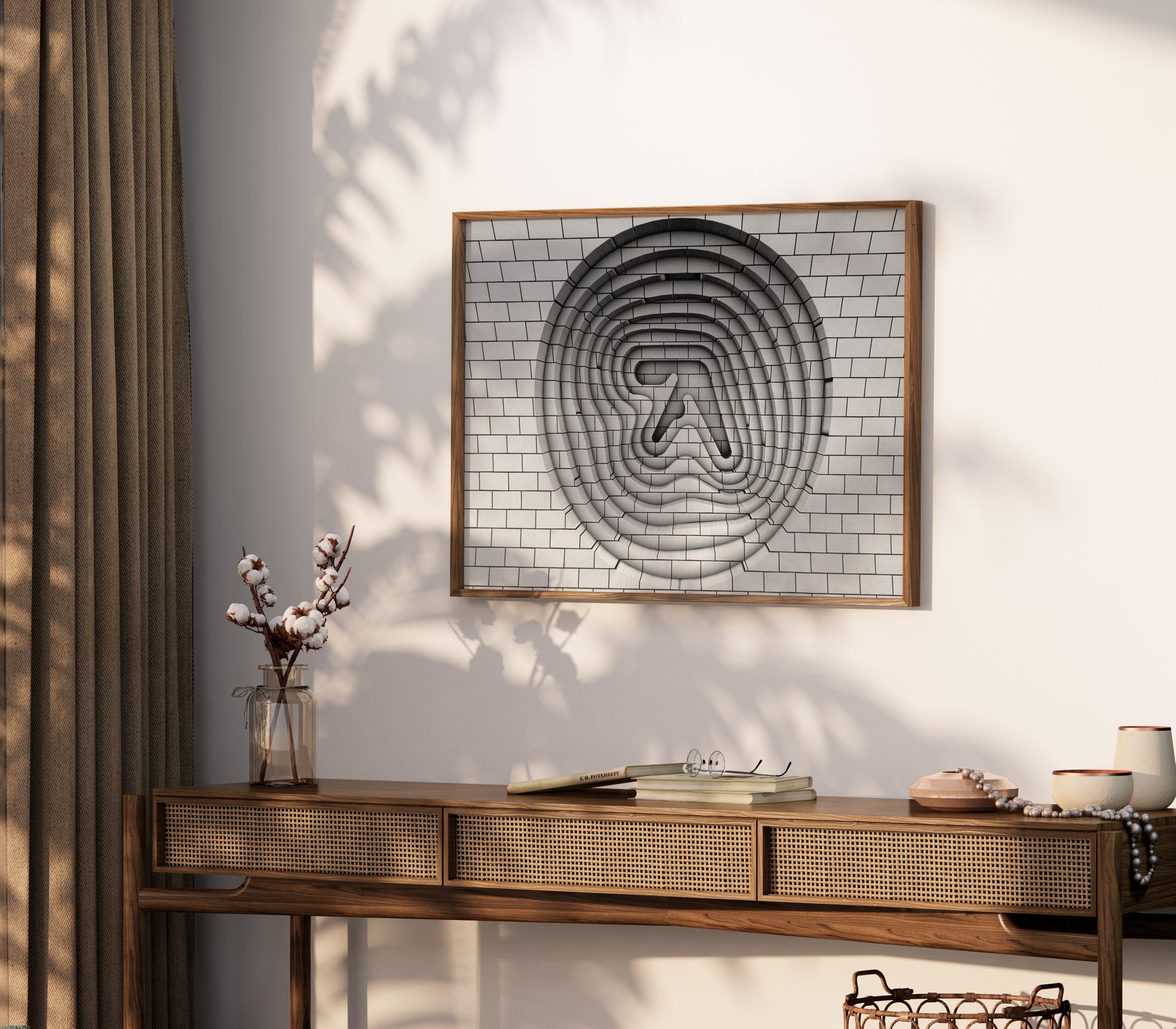 Aphex Twin Collapse EP wall art with monochrome geometric logo design for a living room