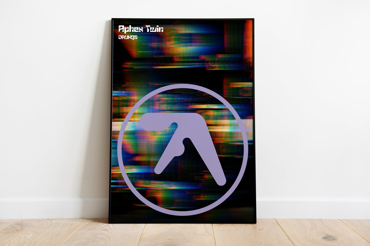 Aphex Twin Drukqs poster with glitch-style album cover artwork for studio wall art