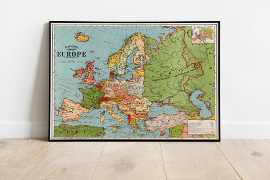 Bacon's Standard Map of Europe poster in antique cartography style