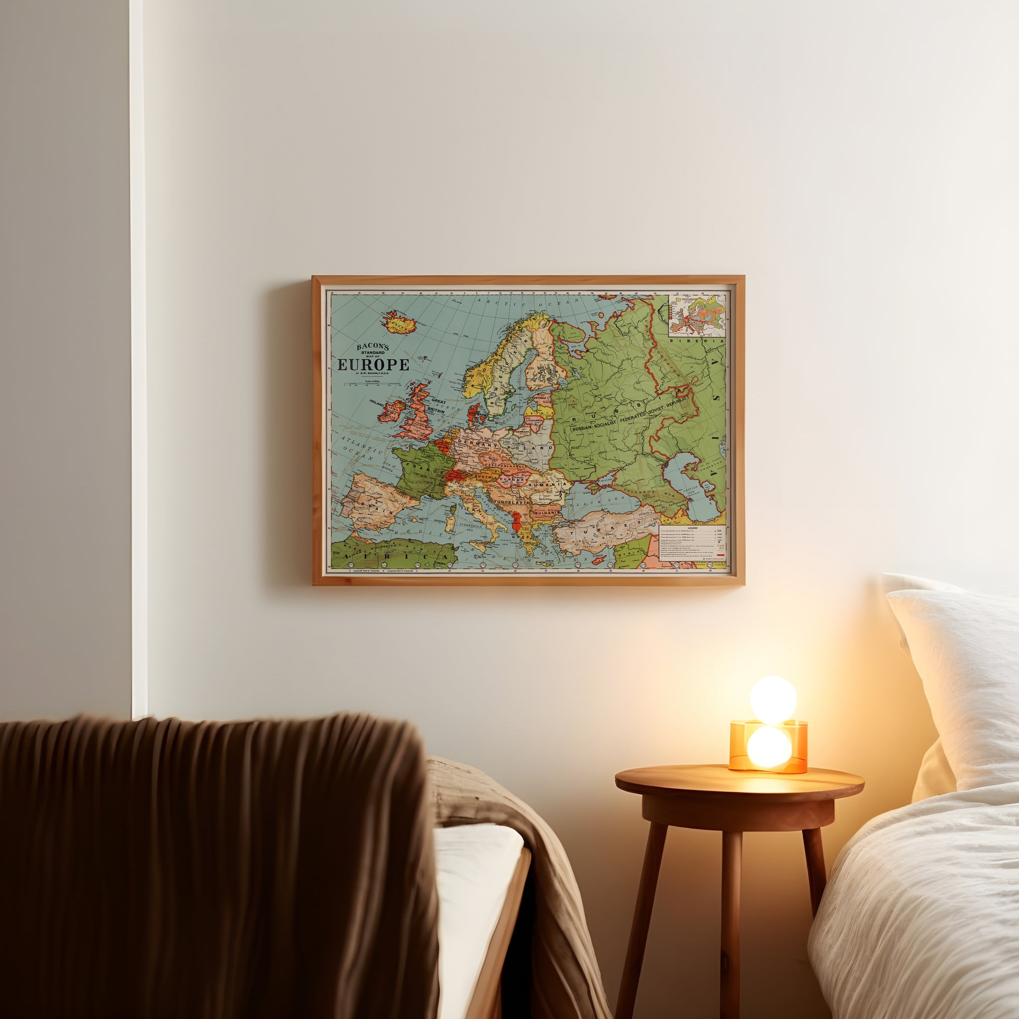 Historical Bacon's Standard Map of Europe poster for classic wall decor