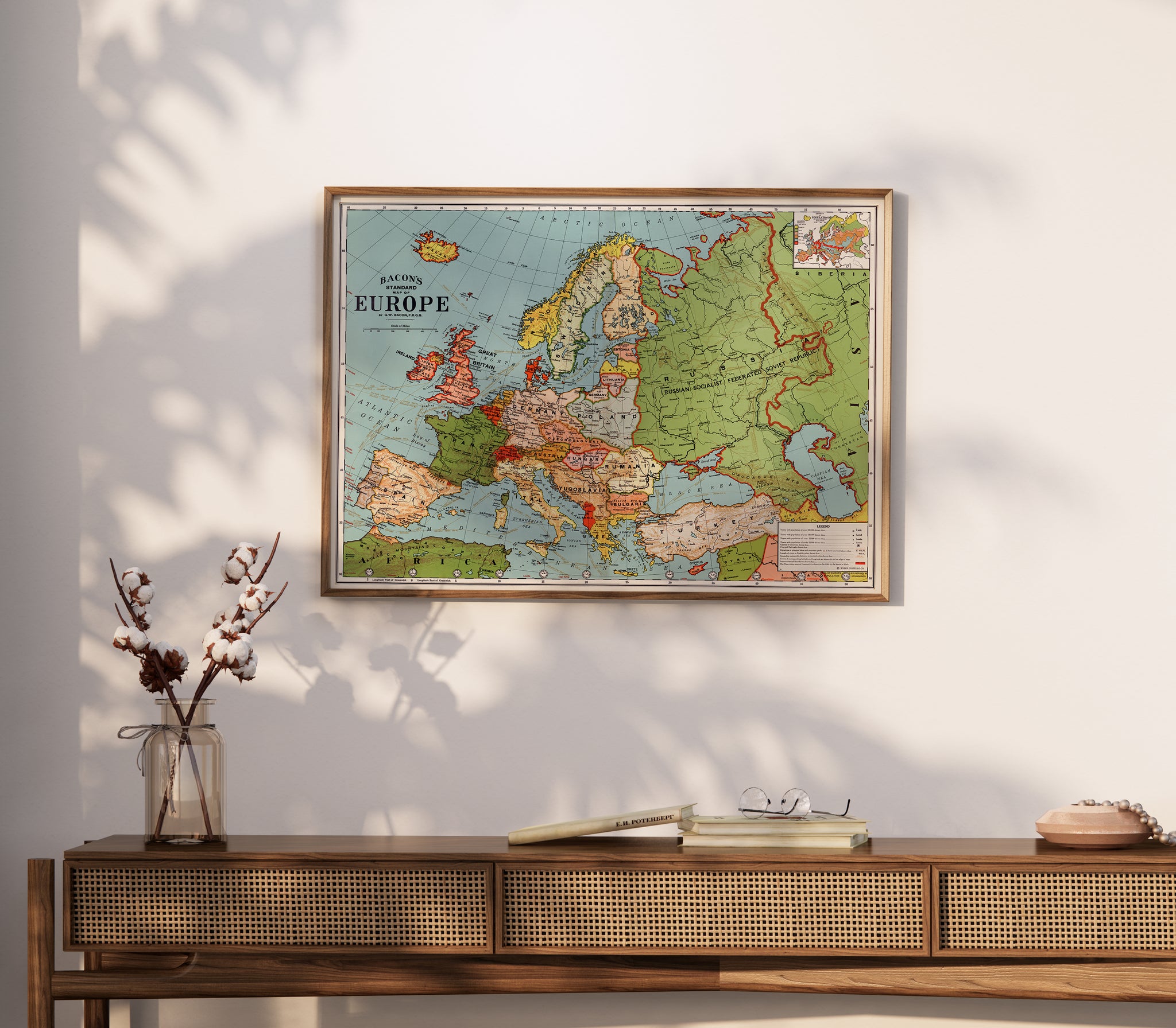 Bacon's Standard Map of Europe poster for study or library wall decor
