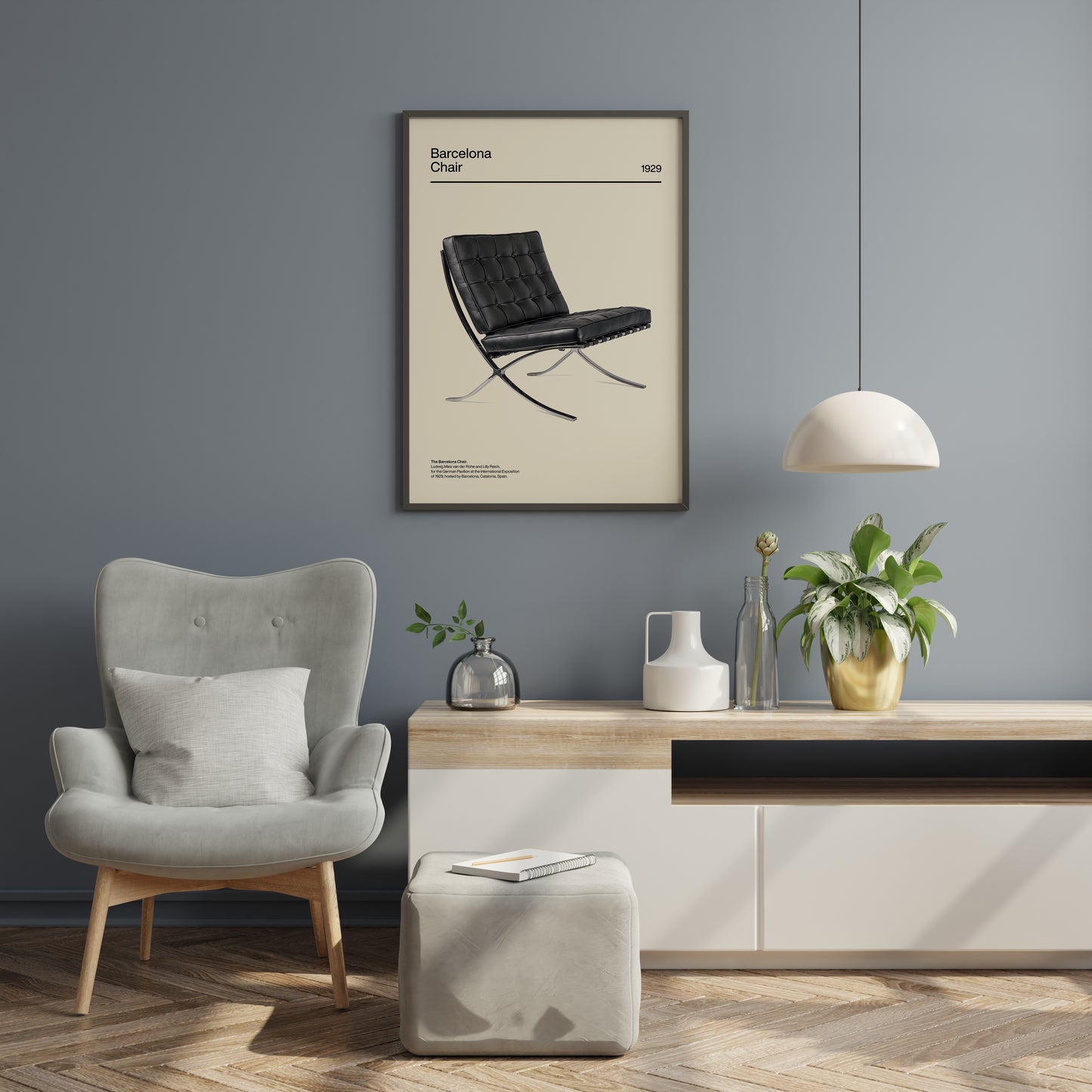 Barcelona chair poster Bauhaus design aesthetic clean furniture artwork