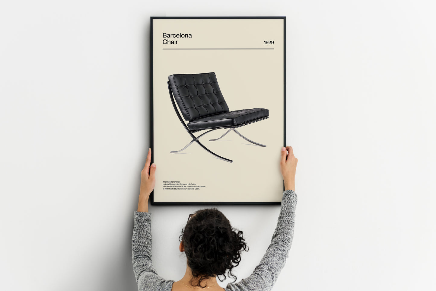 Iconic Barcelona chair poster showcasing timeless modern furniture design