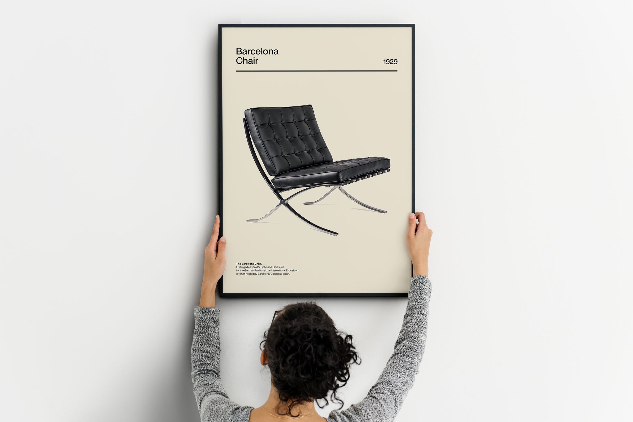 Iconic Barcelona chair poster showcasing timeless modern furniture design