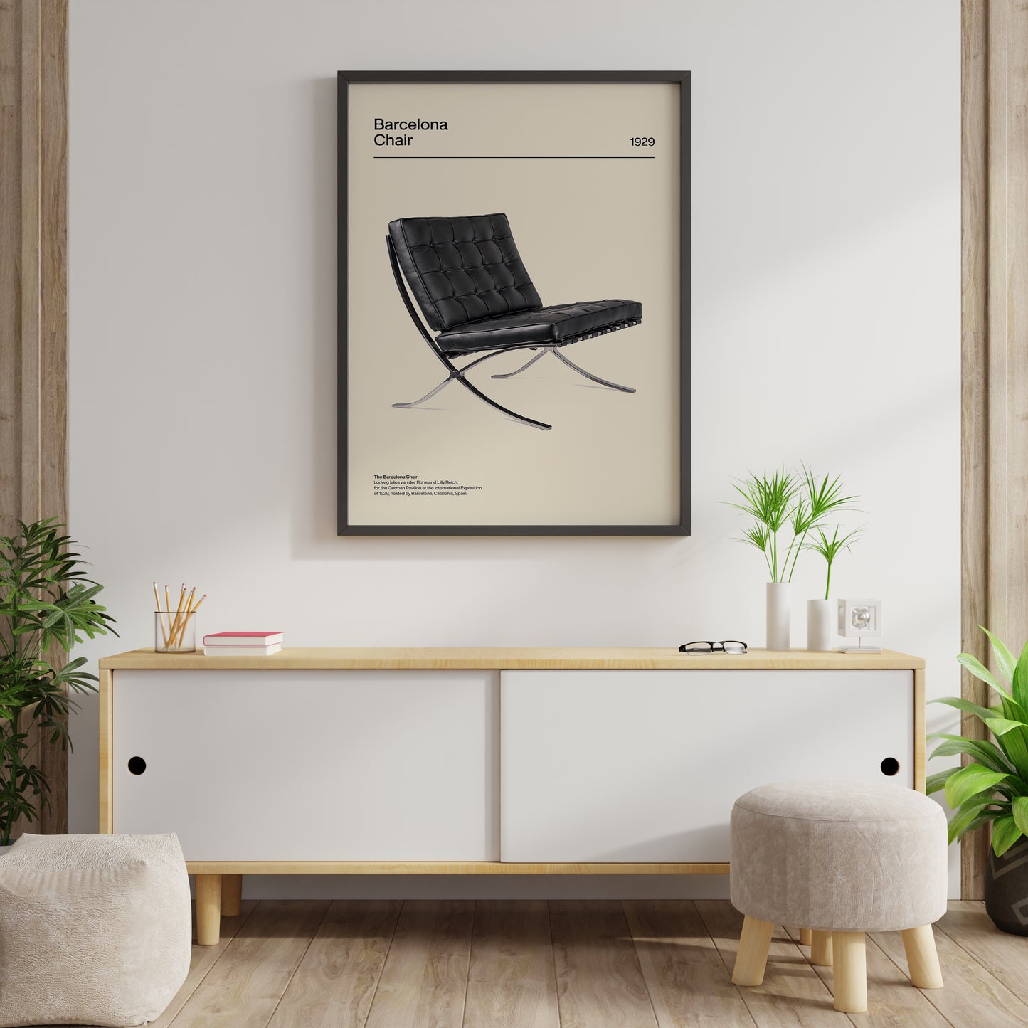 Barcelona chair poster inspired by Mies van der Rohe modernist furniture